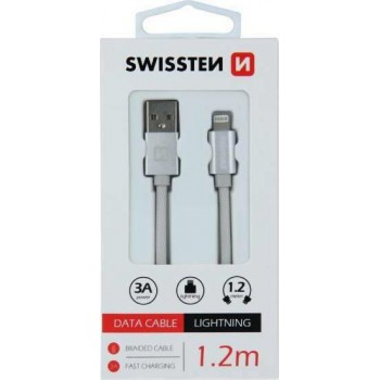 SWISSTEN - BRAIDED USB TO LIGHTNING CABLE SILVER CABLE 1.2M - 71523203