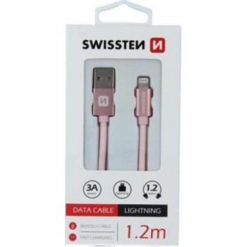 SWISSTEN - BRAIDED USB TO LIGHTNING CABLE ΡΟΖ ΚΑΛΩΔΙΟ 1.2M - 71523205