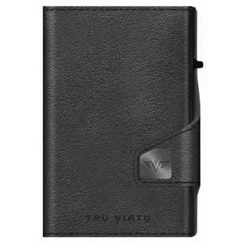 TRU VIRTU - Leather Wallet CLICK & SLIDE Nappa Black Coin Pocket/Silver - 28104000108