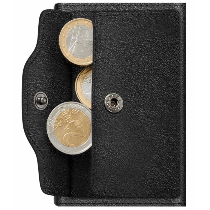 TRU VIRTU - Δερμάτινο Πορτοφόλι CLICK & SLIDE Nappa Black Coin Pocket/Silver - 28104000108