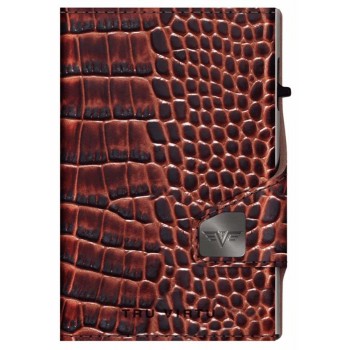 TRU VIRTU - Leather Wallet Click & Slide Coin Pocket Croco Brown/Silver - 28104000204