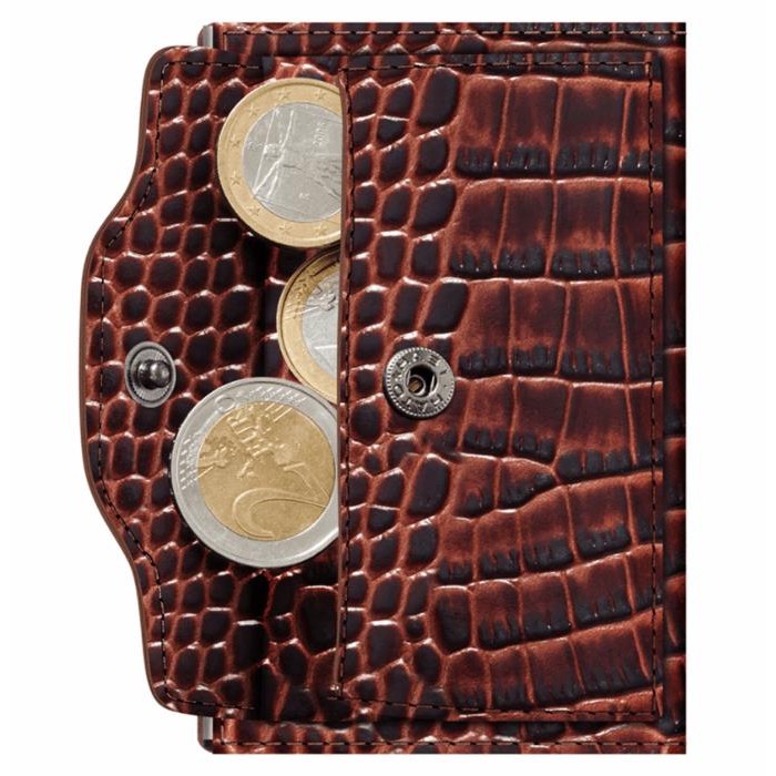 TRU VIRTU - Δερμάτινο Πορτοφόλι Click & Slide Coin Pocket Croco Brown/Silver - 28104000204