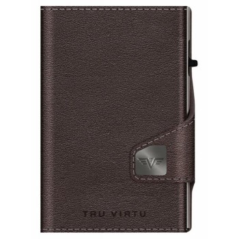 TRU VIRTU - Leather Wallet CLICK&SLIDE Nappa Brown CoinPocket/Silver - 28104000104