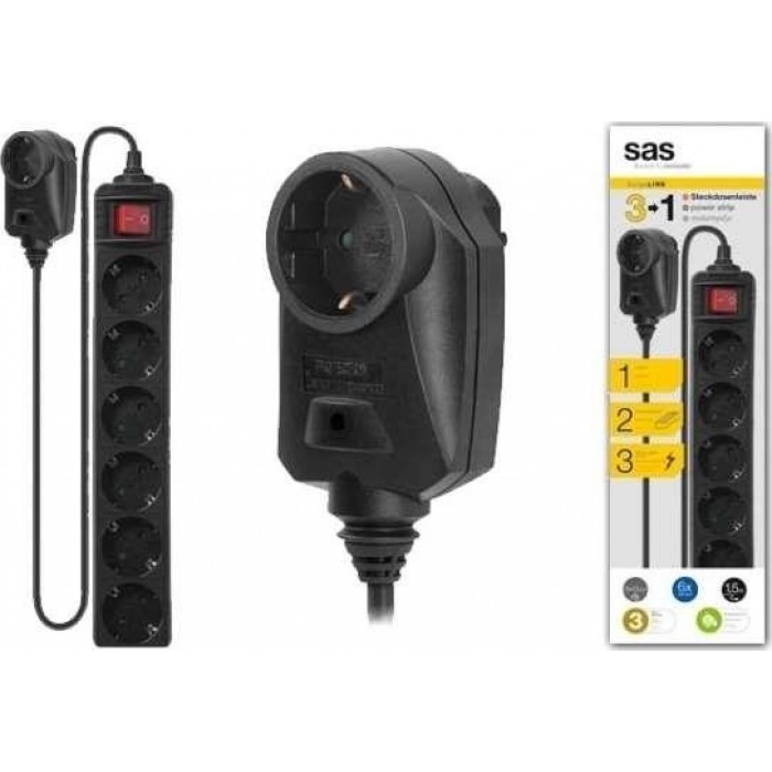 SAS MULTI-ROOTED PROTECTION 6 SHOTS SOUKO WITH 1,5m 3x1.5mm² + SWITCH BLACK 100-11-033
