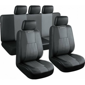 Bormann - Set of Car Covers 11pcs Leatherette Black/Grey - 038054