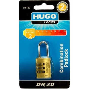 Hugo Locks - 3-digit Brass Combination Padlock 20mm - 60120