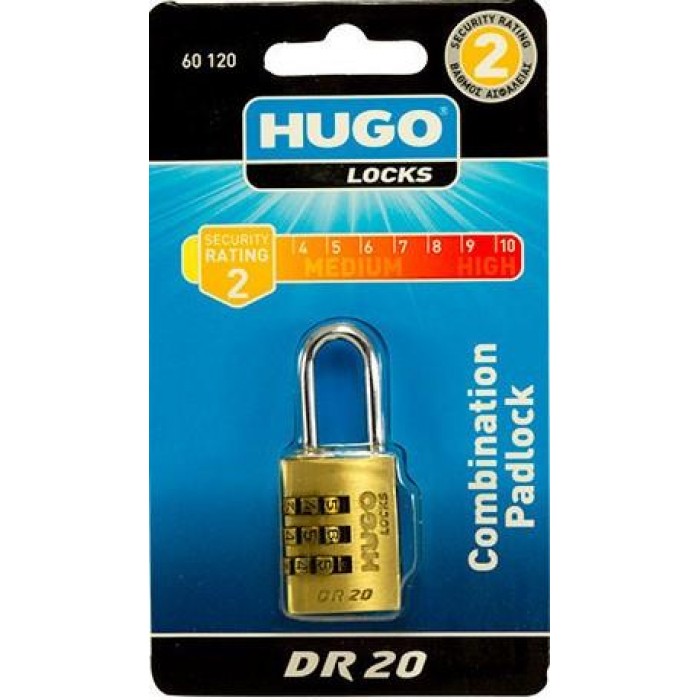 Hugo Locks - 3-digit Brass Combination Padlock 20mm - 60120 Hugo Locks - 3-digit Brass Combination Padlock 20mm - 60120
