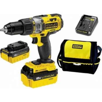 Stanley - Set Impact DrillDriver Battery 18V + 2 Batteries 4Ah + Fast Charger + Carrying Bag - FMC625M2S