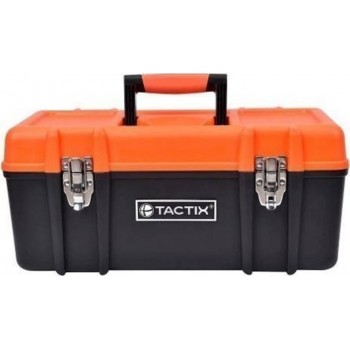 TACTIX - PLASTIC TOOLBOX WITH 1 DETACHABLE SHELF AND METAL CLIPS 16