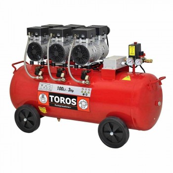 TOROS - Αεροσυμπιεστής Μονομπλόκ Χαμηλού Θορύβου Oilfree 100Lt , 3.0Hp(3x1Hp) - 40128