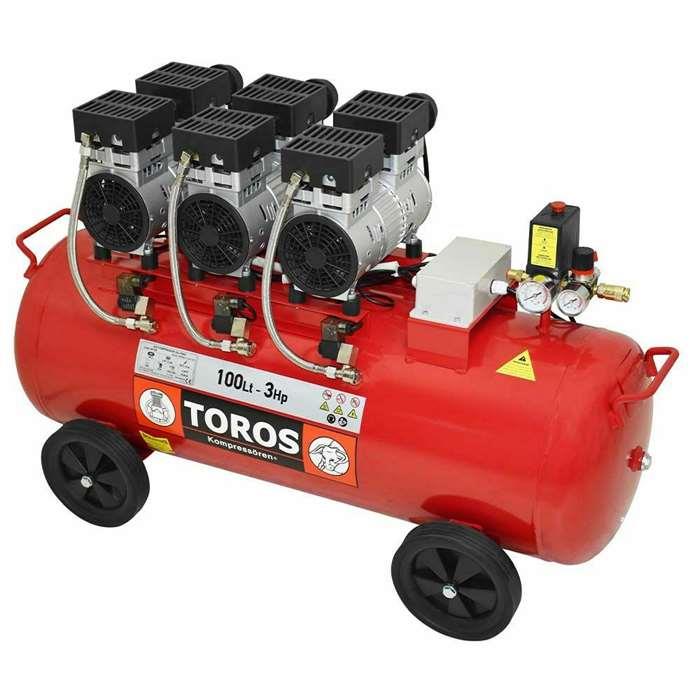 TOROS - Αεροσυμπιεστής Μονομπλόκ Χαμηλού Θορύβου Oilfree 100Lt , 3.0Hp(3x1Hp) - 40128
