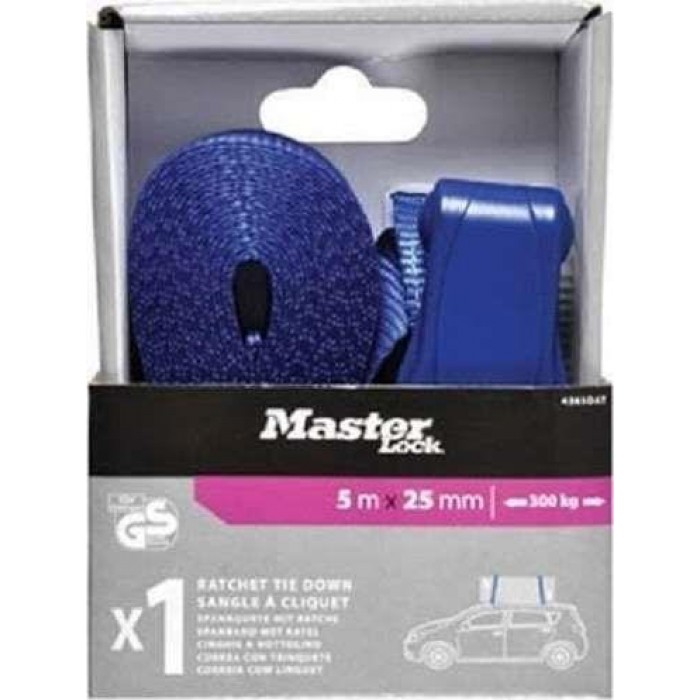 Master Lock - 4365EURDAT Master Eco Ιμάντας Αποσκευών Αυτοκινήτου 5mx25mm με Καστάνια Μπλε έως 300 Kg - 436500112