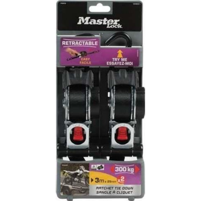 Master Lock - 3238EURDAT Ιμάντες μέ Αυτόματη Καστάνια & Γάτζο 3mX25mm S Μαύρο 2τμχ - 323800112