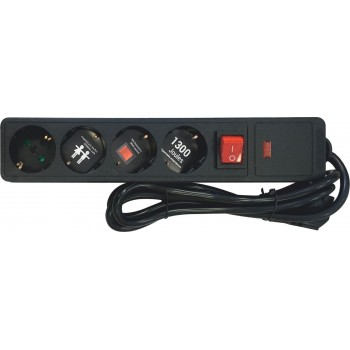 Eurolamp - 4 Seat Security Power Strip with Switch and Cable 1.5m Black - 147-62106