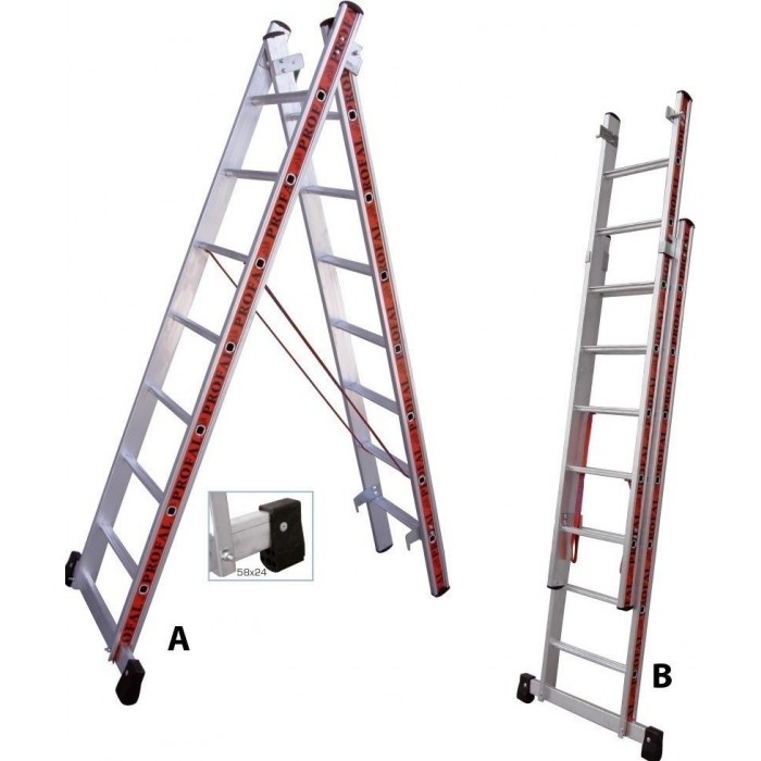 PROFAL - ALUMINUM LADDER LYING TWO PIECES "PRO" 2X15 - 800215