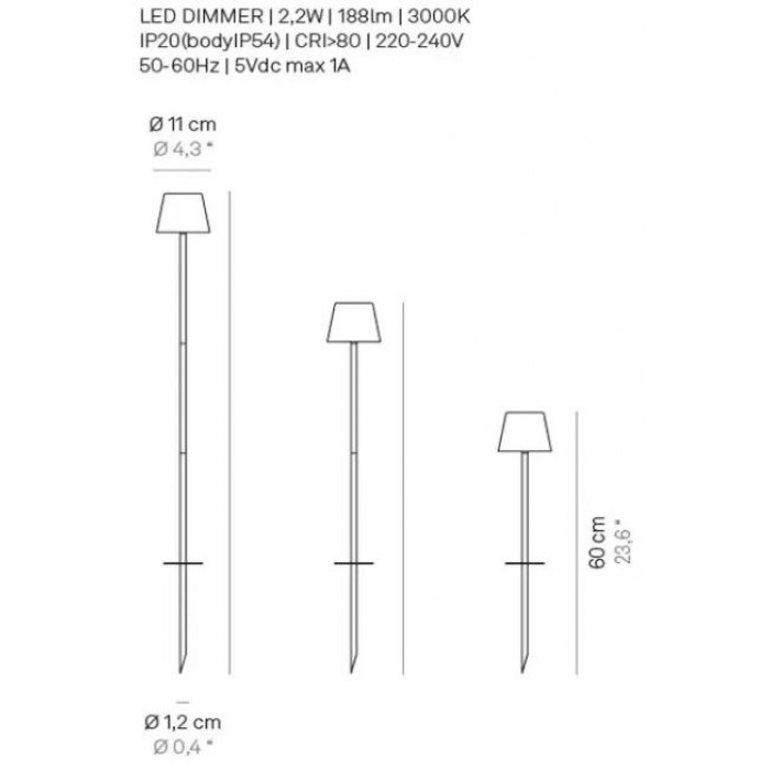 Zafferano - Led Poldina Picchetto IP54 Garden Lamp Rechargeable Grey - LD0282N3