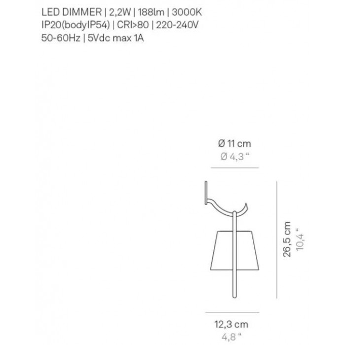 Zafferano - Led Poldina IP54 Wall Lamp Rechargeable White - LD0289B3