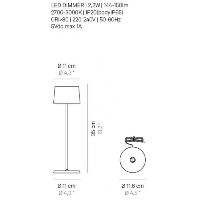 Zafferano - LED Olivia Pro Επιτραπέζιο Διακοσμητικό Φωτιστικό Επαναφορτιζόμενo Silver Leaf IP65 - LD0850BFA