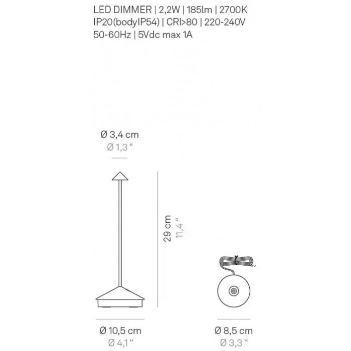 Zafferano - LED Pina Pro Επιτραπέζιο Διακοσμητικό Φωτιστικό Επαναφορτιζόμενo Rust IP54 - LD0650R3