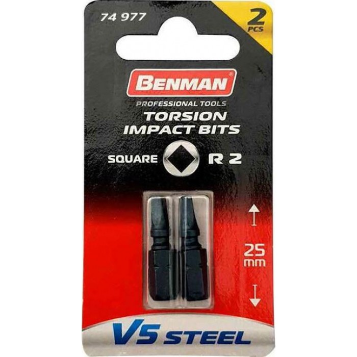 Benman - Σετ 2 Μύτες Κατσαβιδιού Robertson V5 Steel R2x25mm - 74977 Benman - Σετ 2 Μύτες Κατσαβιδιού Robertson V5 Steel R2x25mm - 74977