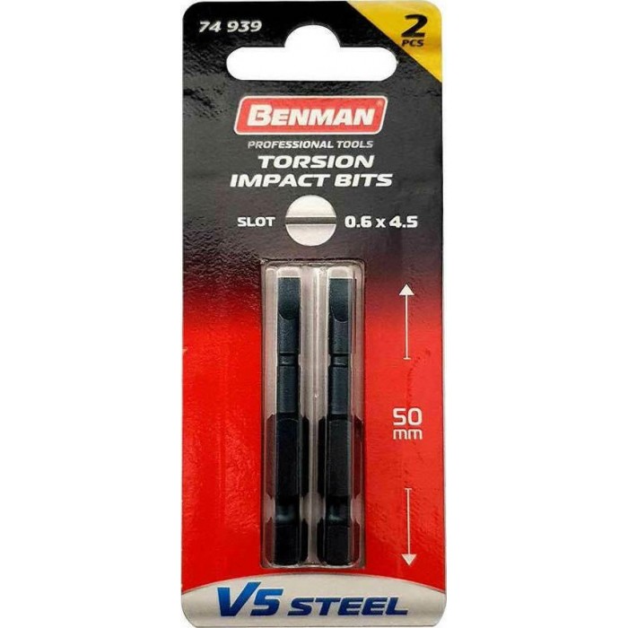 Benman - Σετ 2 Μύτες Κατσαβιδιού Ίσιο V5 Steel 0.6Χ4.5Χ50mm - 74939 Benman - Σετ 2 Μύτες Κατσαβιδιού Ίσιο V5 Steel 0.6Χ4.5Χ50mm - 74939
