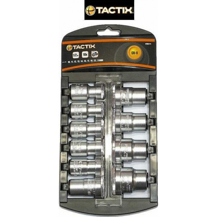 Tactix - Καρυδάκια Εξάγωνα με Καρέ Υποδοχής 1/2inch 10-24mm Σετ 10τμχ - 365111