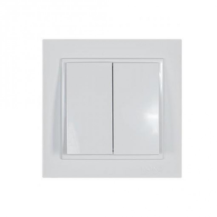 Eurolamp - K/R Χωνευτός Διακόπτης Τοίχου για Έλεγχο Φωτισμού με Πλαίσιο και Δύο Πλήκτρα Λευκός - 152-10104