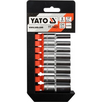 Yato Tools - ΣΕΤ Καρυδάκια Εξάγωνα Μακριά με Καρέ Υποδοχής 1/4inch 8ΤΜΧ - YT-14431