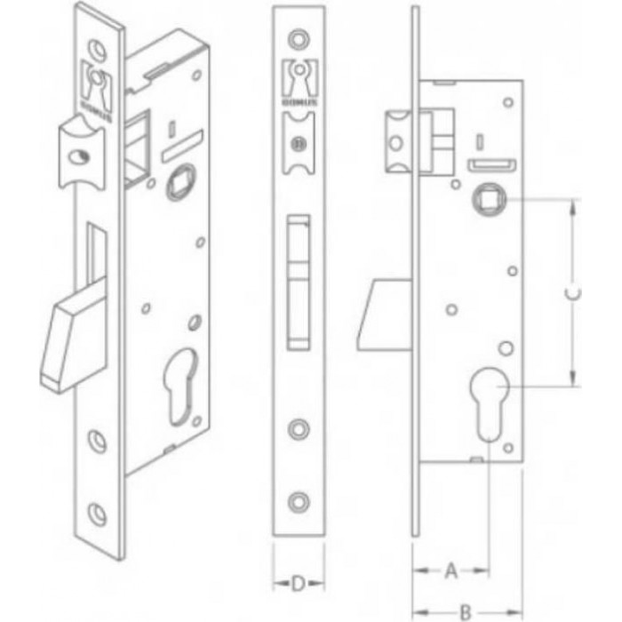 Domus - Χωνευτή Κλειδαριά Ασφαλείας Μαχαιρωτή 35mm με Κύλινδρο 16075Κ Ασημί - 91435