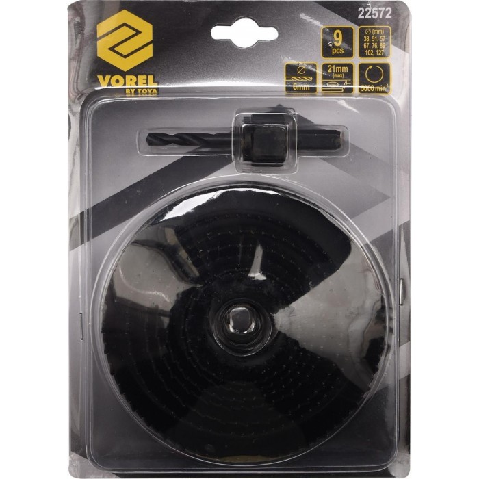 Vorel - Set of Cup Saws with Diameter from 38mm to 127mm for Wood 9PCS - 22572