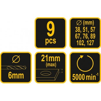Vorel - Σετ Ποτηροπρίονα με Διάμετρο από 38mm έως 127mm για Ξύλο 9ΤΜΧ - 22572 Vorel - Σετ Ποτηροπρίονα με Διάμετρο από 38mm έως 127mm για Ξύλο 9ΤΜΧ - 22572