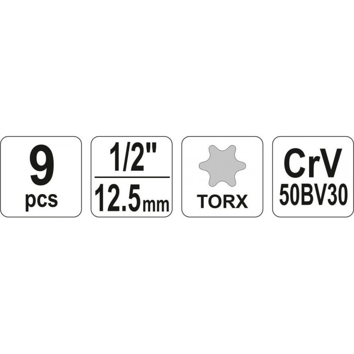 ΥΑΤΟ - ΣΕΤ Καρυδάκια Torx με Καρέ Υποδοχής 1/2inch 9ΤΜΧ - ΥΤ-0521