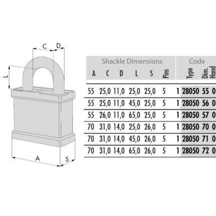 CISA - Open neck steel padlock 70mm - 28050-70
