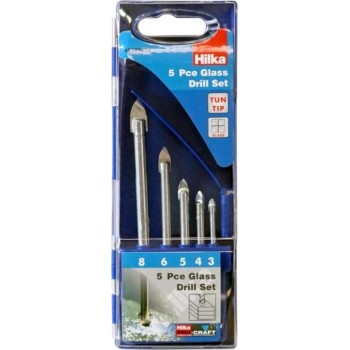 Hilka - Carbide Drill Set with Cylindrical Stem for Glass and Tiles 5PCS - 63887