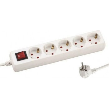 Eurolamp - 5-Position Power Strip with Switch and Cable 1.5m White - 147-62232
