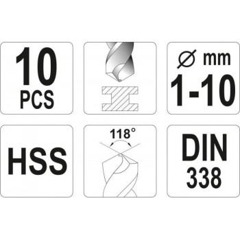 Yato - HSS Drill Set with Cylindrical Stem for Metal and Wood 2-8mm 10PCS - YT-4461 Yato - HSS Drill Set with Cylindrical Stem for Metal and Wood 2-8mm 10PCS - YT-4461