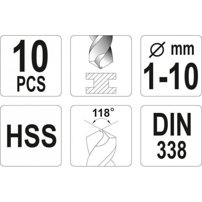 Yato - HSS Drill Set with Cylindrical Stem for Metal and Wood 2-8mm 10PCS - YT-4461 Yato - HSS Drill Set with Cylindrical Stem for Metal and Wood 2-8mm 10PCS - YT-4461