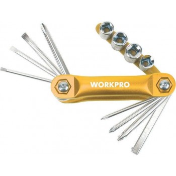 WorkPro - W000901 SET of Screwdrivers & Walnuts in 12-Function Foldable Knife - 600003.0004