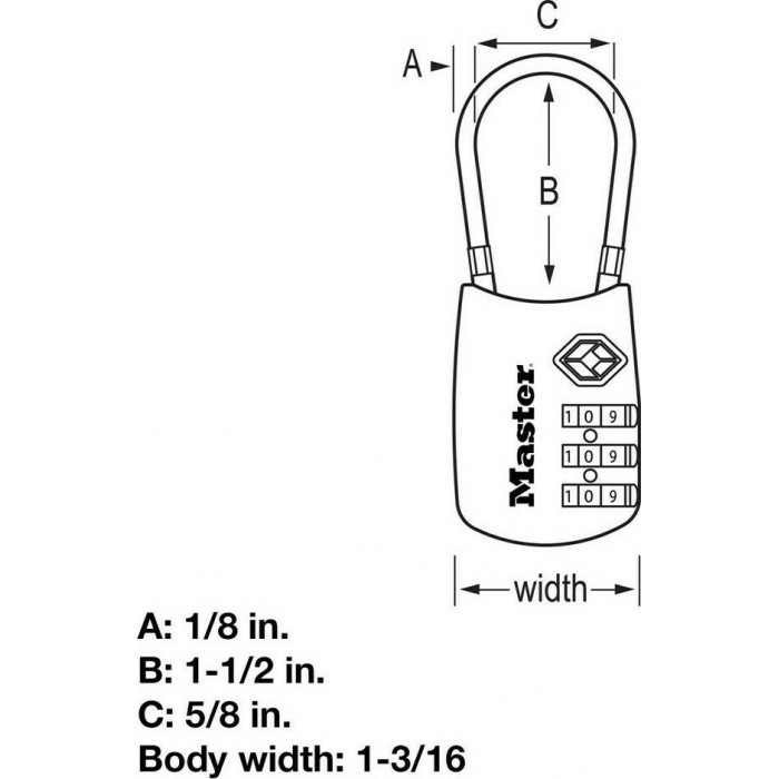 Master Lock - Αλουμινένιο Λουκέτο με Συρματόσχοινο Συνδυασμού 3 Ψηφίων 30mm - 4688EURD