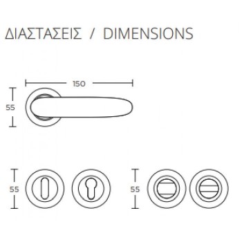 CONVEX - 2225 ROR PAIR OF DOOR HANDLES WITH ROSETTE AND KEY MOUTHPIECES MATT BLACK - 2225-S19S19 CONVEX - 2225 ROR PAIR OF DOOR HANDLES WITH ROSETTE AND KEY MOUTHPIECES MATT BLACK - 2225-S19S19