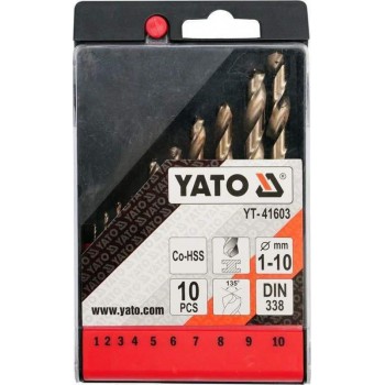 YATO - SET of Cobalt Drills with Cylindrical Stem for Metal 10PCS (1-10mm) - YT-41603