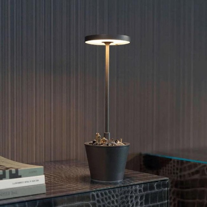 Zafferano - Poldina Reverso Στεγανό Επιτραπέζιo Φωτιστικό Επαναφορτιζόμενο με Ενσωματωμένο LED σε Χρώμα Σκούρο Γκρι Φ11x35cm 2,3