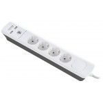 Bulle - 4-Position Safety Socket with Switch, 2 USB and 3m White Cable - 607049