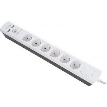 Bulle - 6-Position Safety Multi-Socket with Switch, 2 USB and 1,5m Cable White - 607052