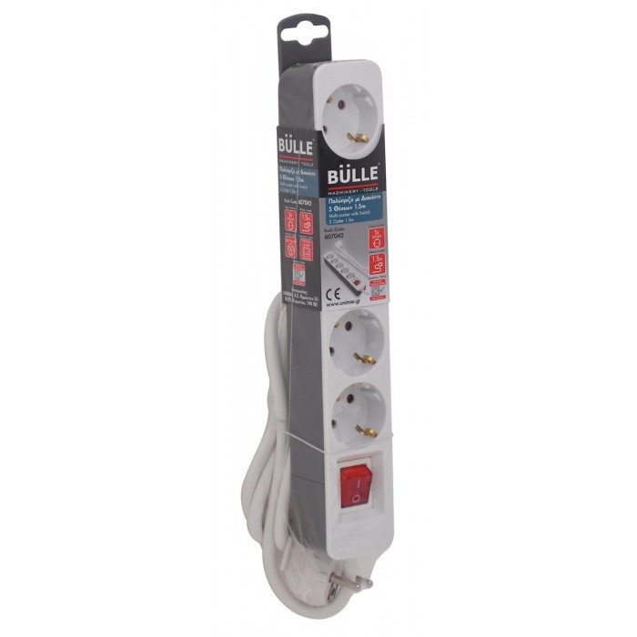 Bulle - 5-Position Power Strip with Switch and Cable 1,5m White - 607042