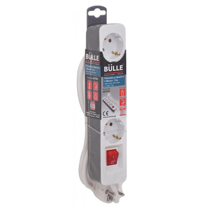 Bulle - 4-Position Power Strip with Switch and Cable 1.5m White - 607040