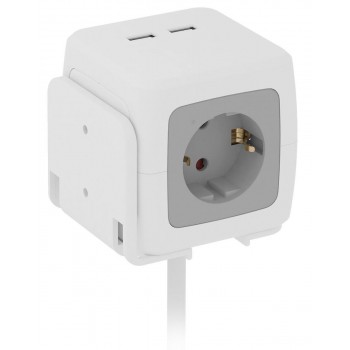 Bulle - 4 Position Security PowerCube with 2 USB and 1.5m White Cable - 607070