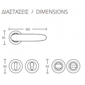 CONVEX - 2225 ROR PAIR OF DOOR HANDLES WITH ROSETTE AND KEY MOUTHPIECES MATT CHROME - 2225-S24S24 CONVEX - 2225 ROR PAIR OF DOOR HANDLES WITH ROSETTE AND KEY MOUTHPIECES MATT CHROME - 2225-S24S24