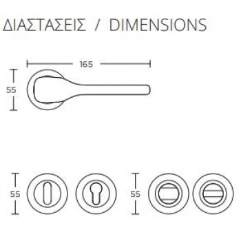 CONVEX - 2235 ROR PAIR OF DOOR HANDLES WITH ROSETTE AND KEY MOUTHPIECES MATT CHROME - 2235-S24S24 CONVEX - 2235 ROR PAIR OF DOOR HANDLES WITH ROSETTE AND KEY MOUTHPIECES MATT CHROME - 2235-S24S24