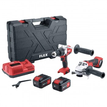 Flex - SET Angle Grinder & Impact Drill/Driver 18V with 2 Batteries 5,0Ah, Quick Charger and Carrying Case - 516198